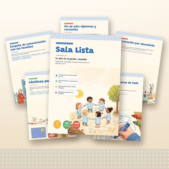 Mockup del kit anual Sala Lista con cuadernillos para el jardín
